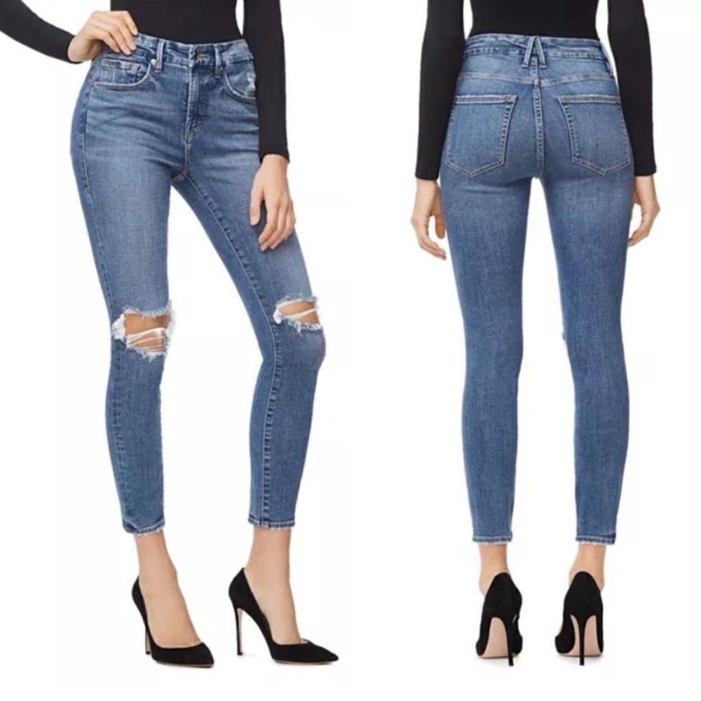Good American Jeans Good Legs Crop Distressed Skinny Jeans Size 0/25
